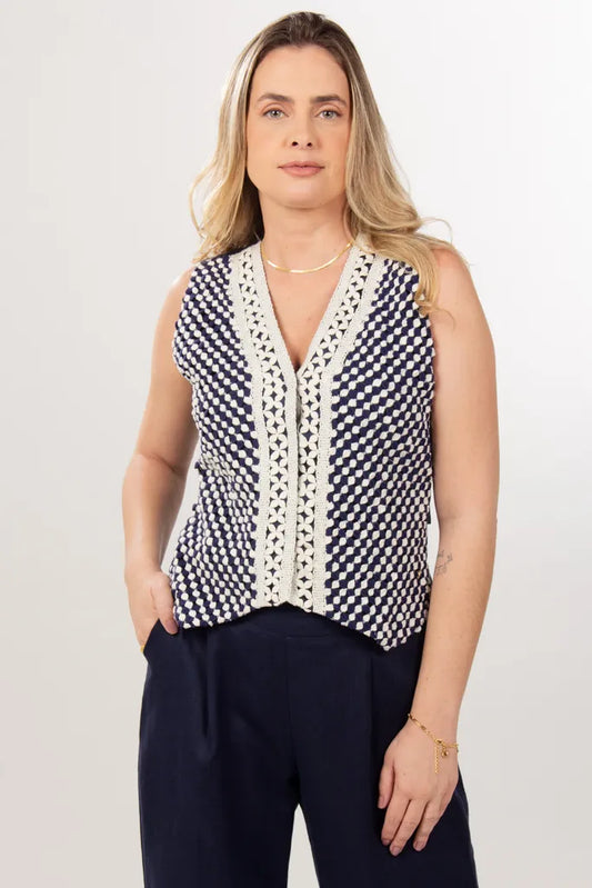 Blue Bobbin Lace Vest
