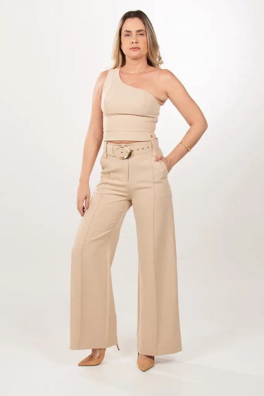 Top Alfaiataria Nula Manga Bege