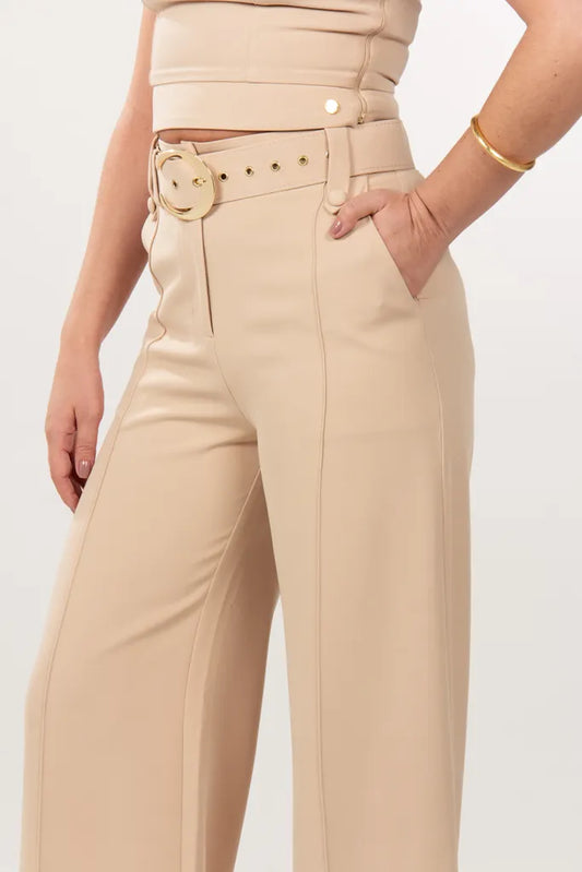 Calça Reta Alfaiataria Bege