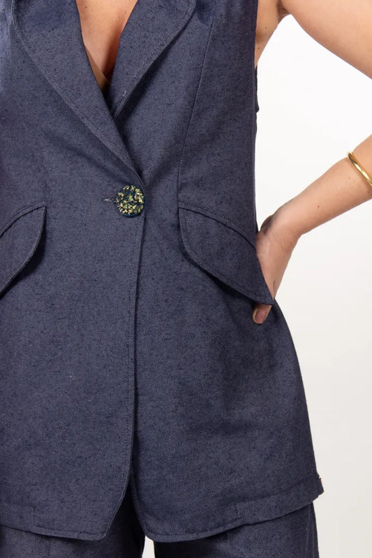 Navy Twill Elongated Vest