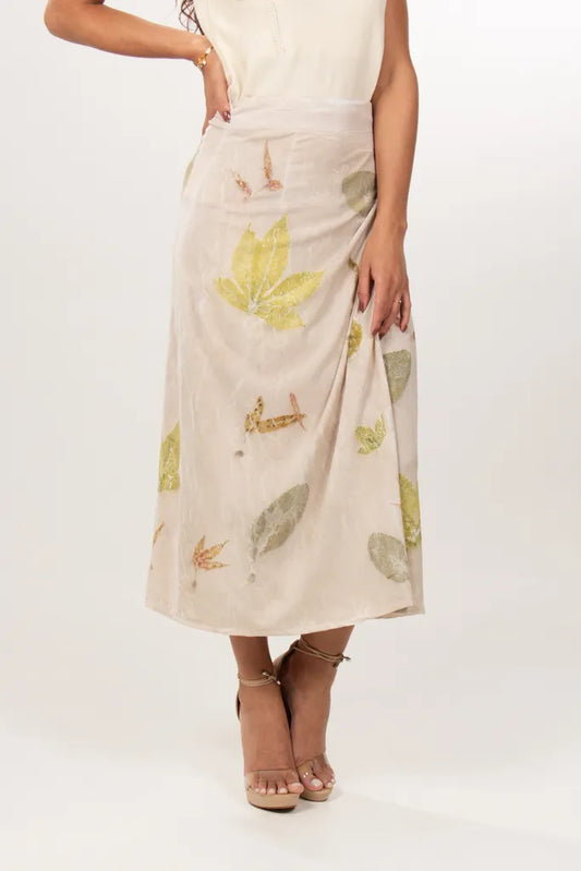 Botanical Silk Midi Wrap Skirt