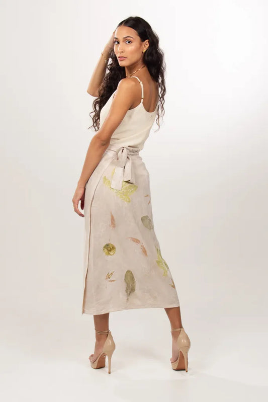 Botanical Silk Midi Wrap Skirt