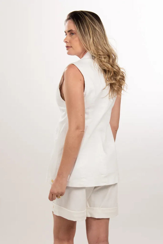 Off White Twill Long Vest