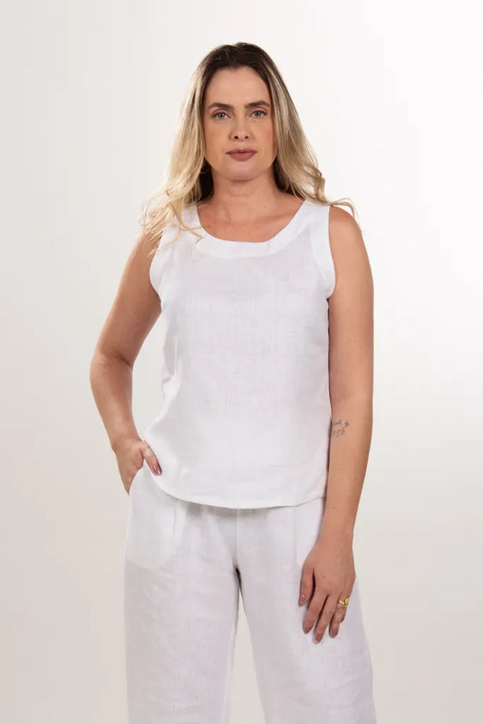 Blusa Regata Linho Branca