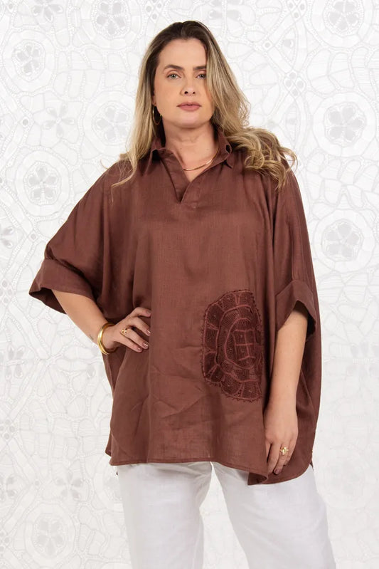 Bata Over Linho Chocolate Renascença