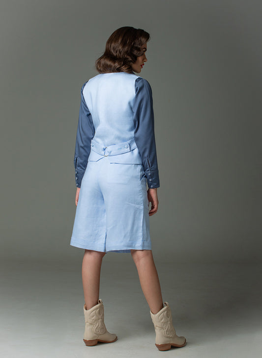 Blue Linen Tailoring Vest