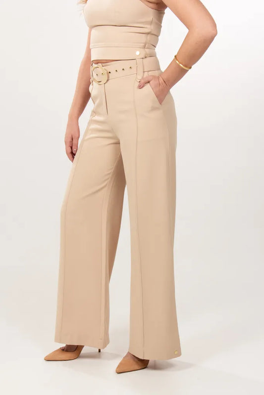 Beige Straight Tailored Trousers