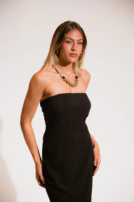 Vestido Midi Busto Corset Preto